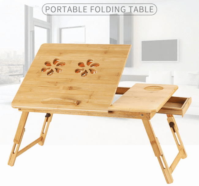 Wooden Bamboo Desk Adjustable Portable Table