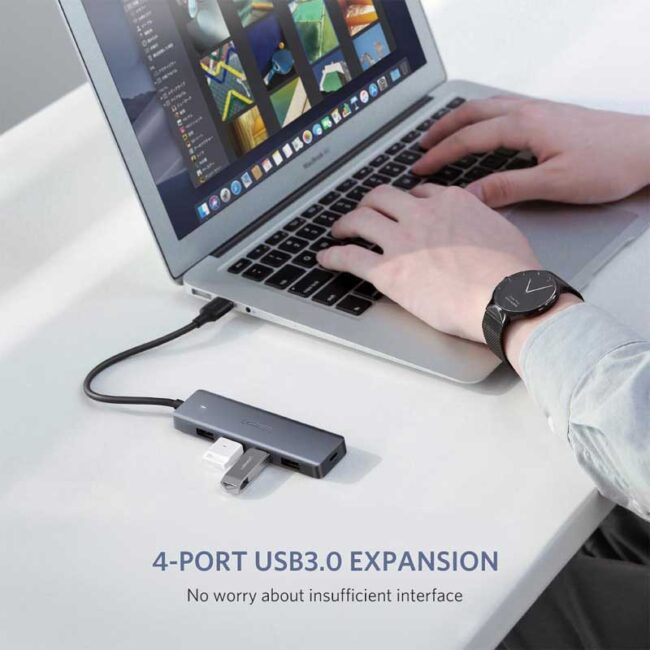uGreen 50985 4-Port USB 3.0 Hub + Micro USB Metal Plated Shell Ultra Slim