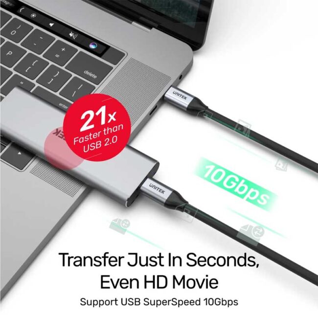 Unitek C14082ABK USB-C Cable 1m With 4K@60Hz, 10Gbps Data & PD 100W