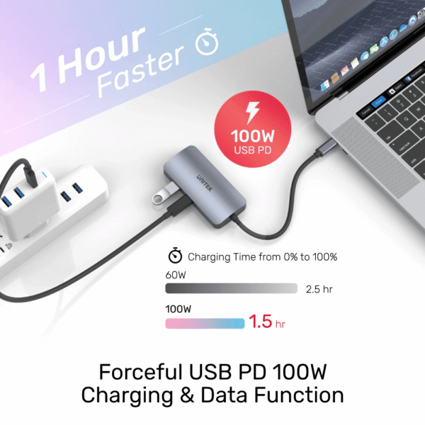 Unitek D1051A 5-in-1 USB3.1 Type-C Hub with MST (USB3.0 + 2*HDMI + VGA + PD 100W) - Image 2