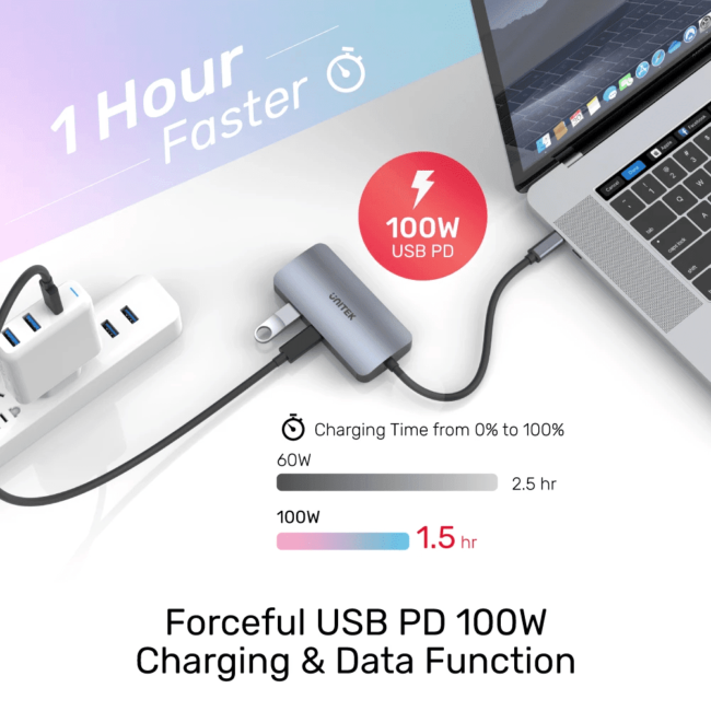 Unitek D1051A 5-in-1 USB3.1 Type-C Hub with MST (USB3.0 + 2*HDMI + VGA + PD 100W)
