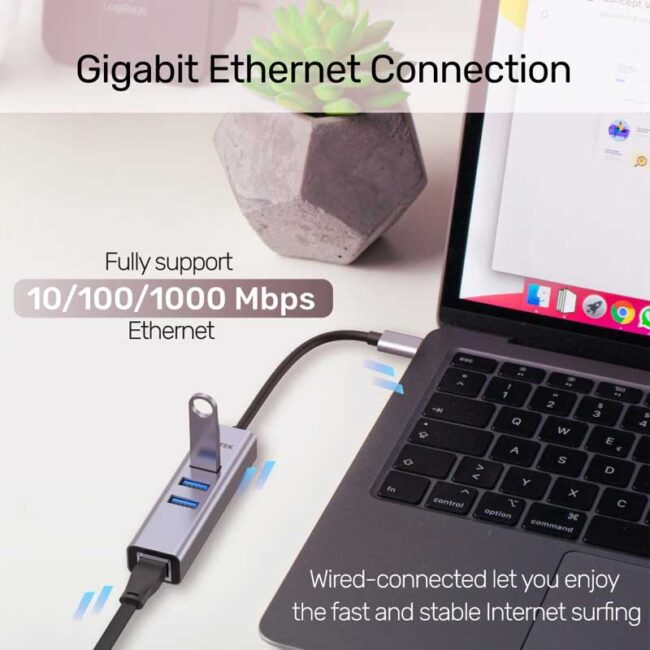 Unitek H1904A uHUB Q4+ 4-in-1 USB-C Ethernet Hub + 3 Port  USB