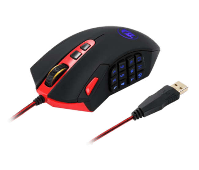 Redragon M901 Wired Gaming Mouse LED RGB with 18 Programmable Buttons and Weight Tuning - Black