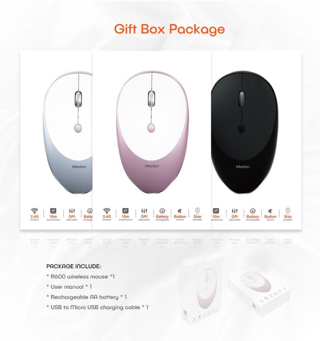 Meetion 2.4g R600 Slim Rechargeable Wireless Mouse