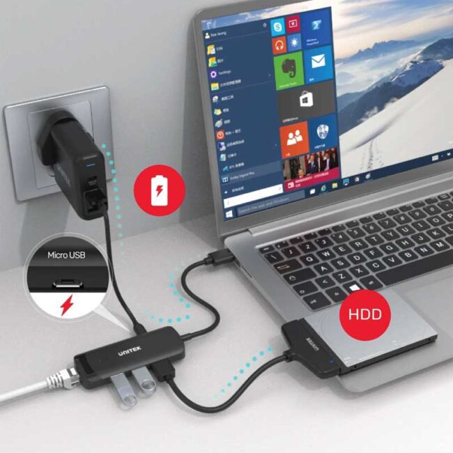 Unitek H1111A USB3.0 3-Port Hub + Gigabit Ethernet Adapter, Black Color With Power Port
