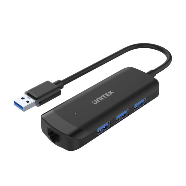 Unitek H1111A USB3.0 3-Port Hub + Gigabit Ethernet Adapter, Black Color With Power Port