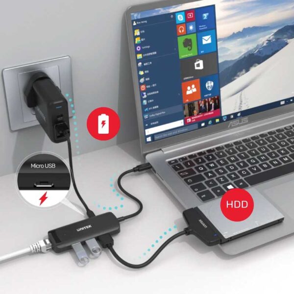 Unitek H1110A uHUB Q4+ 4-in-1 Powered USB-C Ethernet Hub - Image 2