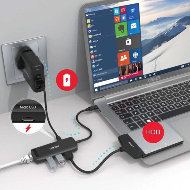 Unitek H1110A uHUB Q4+ 4-in-1 Powered USB-C Ethernet Hub