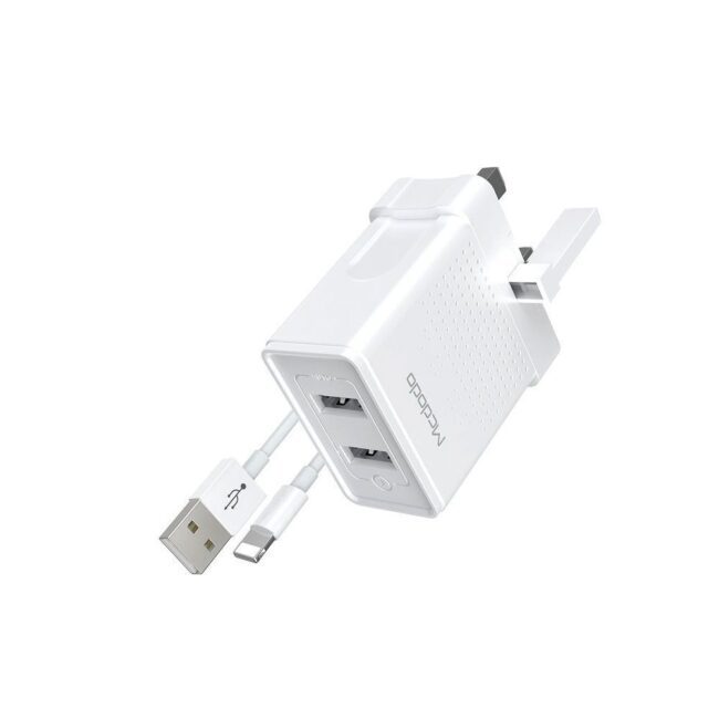 Mcdodo HCH-5720 Dual USB Charger (UK) + 1m Lightning Cable Travel Set