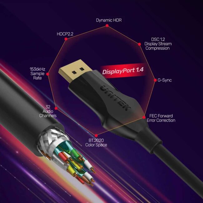 Unitek DP1.4 Male To Male Cable 8K- Black