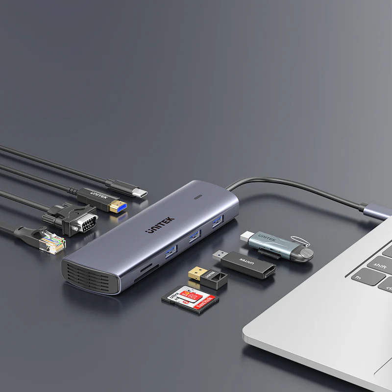 Unitek 9-in-1 USB-C Hub with Dual Display, Dual Card Reader and 100W PD