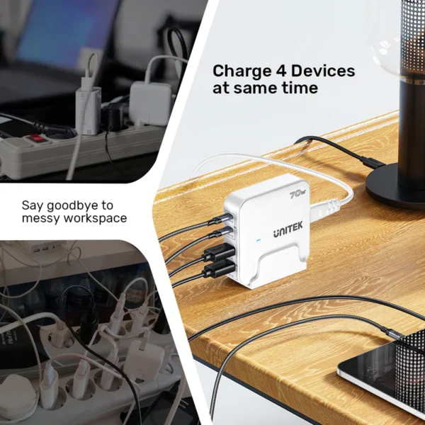 Unitek 70W Desktop Charger  4in1 GaN - white - Image 7
