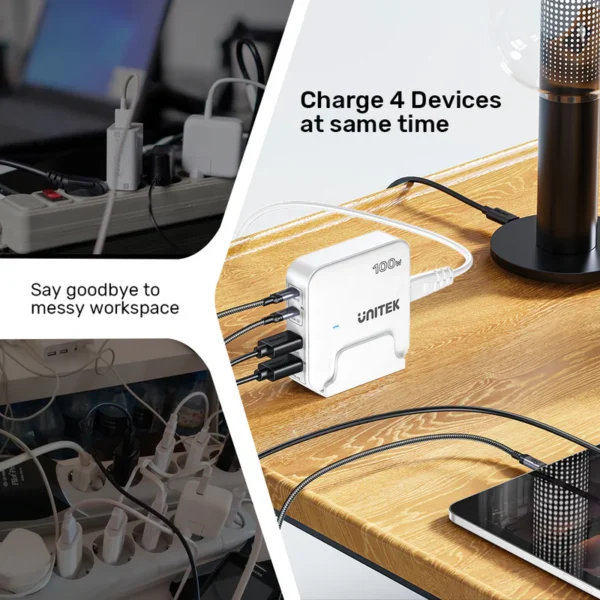 Unitek 100W Desktop Charger  4in1 GaN - white - Image 7