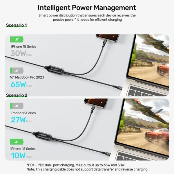 Unitek Type-C to Dual Type-C Charging Cable - 100W Fast Charging - Image 7