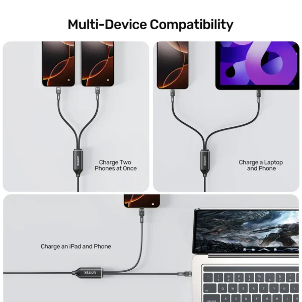 Unitek Type-C to Dual Type-C Charging Cable - 100W Fast Charging - Image 6