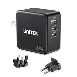 Unitek 65W GaN Wall Charger with US/UK/EU Plugs, Black