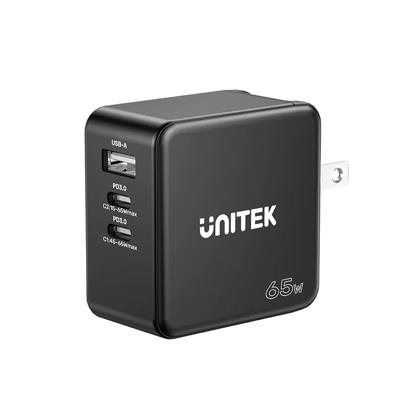 Unitek 65W GaN Wall Charger with US/UK/EU Plugs, Black - Image 2