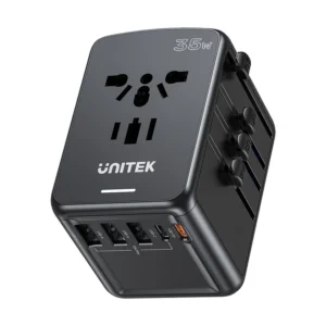 Unitek 35W Universal Travel Adapter with EU/UK/US/AU Plugs, Black