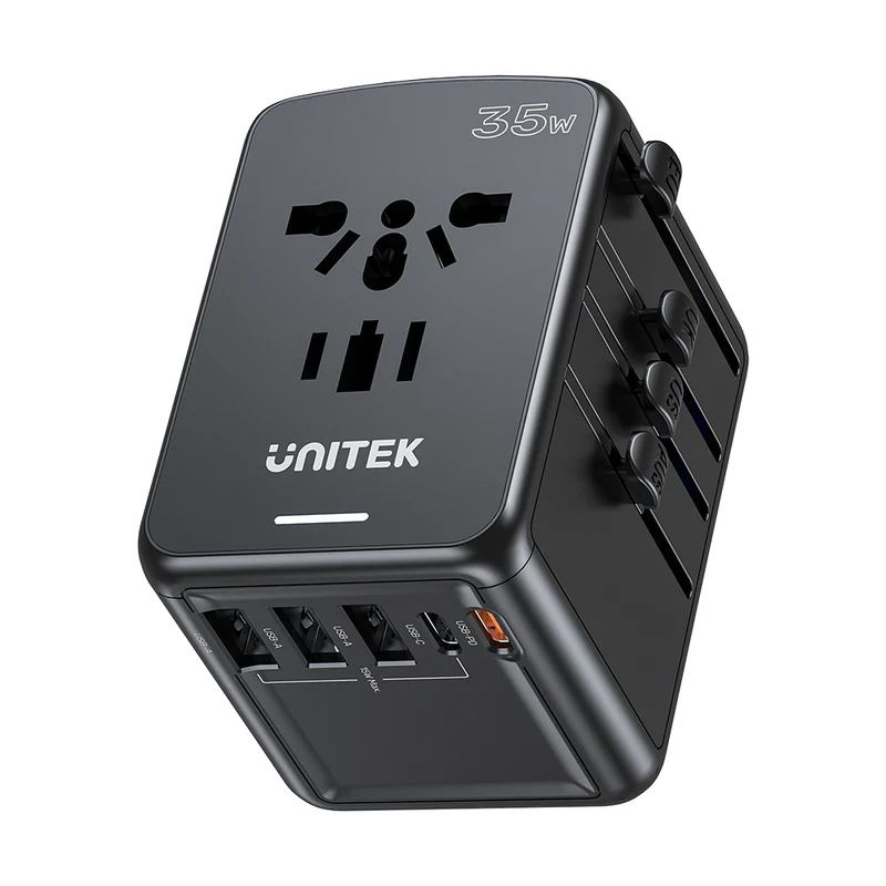 Unitek 35W Universal Travel Adapter with EU/UK/US/AU Plugs, Black