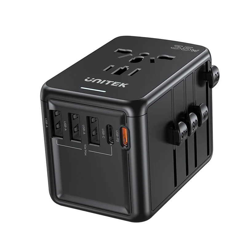 Unitek 35W Universal Travel Adapter with EU/UK/US/AU Plugs, Black - Image 3