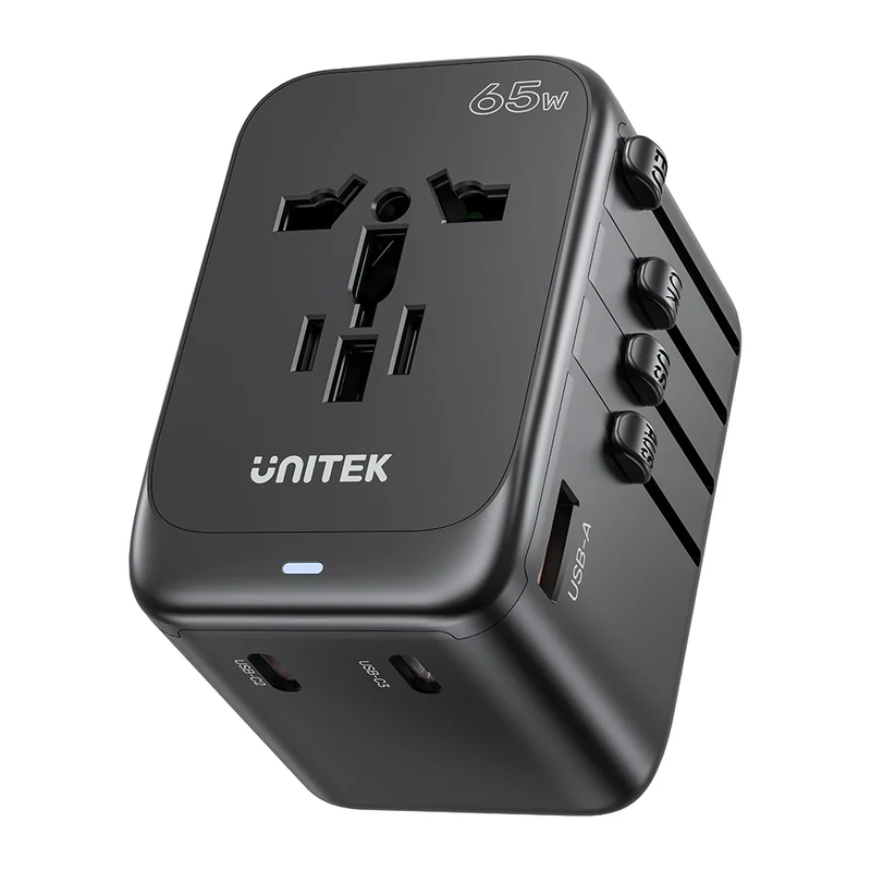 Unitek GaN 65W Universal Travel Adapter with EU/UK/US/AU Plugs, Black - Image 2