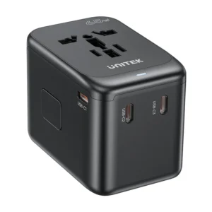 Unitek GaN 65W Universal Travel Adapter with EU/UK/US/AU Plugs, Black