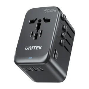Unitek GaN 100W Universal Travel Adapter with EU/UK/US/AU Plugs, Black
