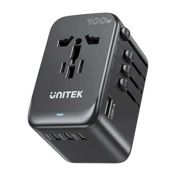 Unitec Adapter Unitek GaN 100W Universal Travel Adapter with EU/UK/US/AU Plugs, Black ...