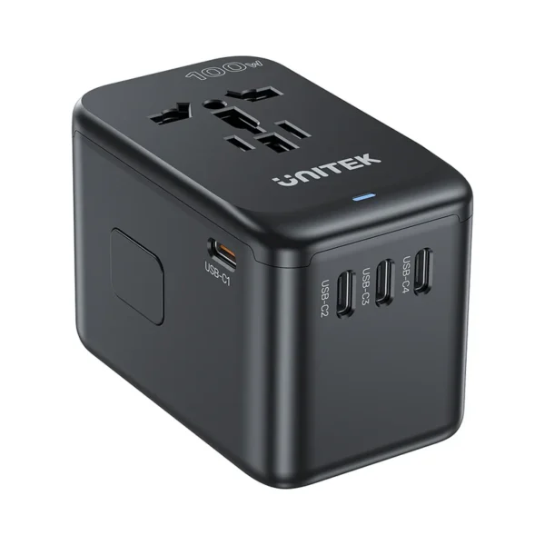 Unitec Adapter Unitek GaN 100W Universal Travel Adapter with EU/UK/US/AU Plugs, Black ...