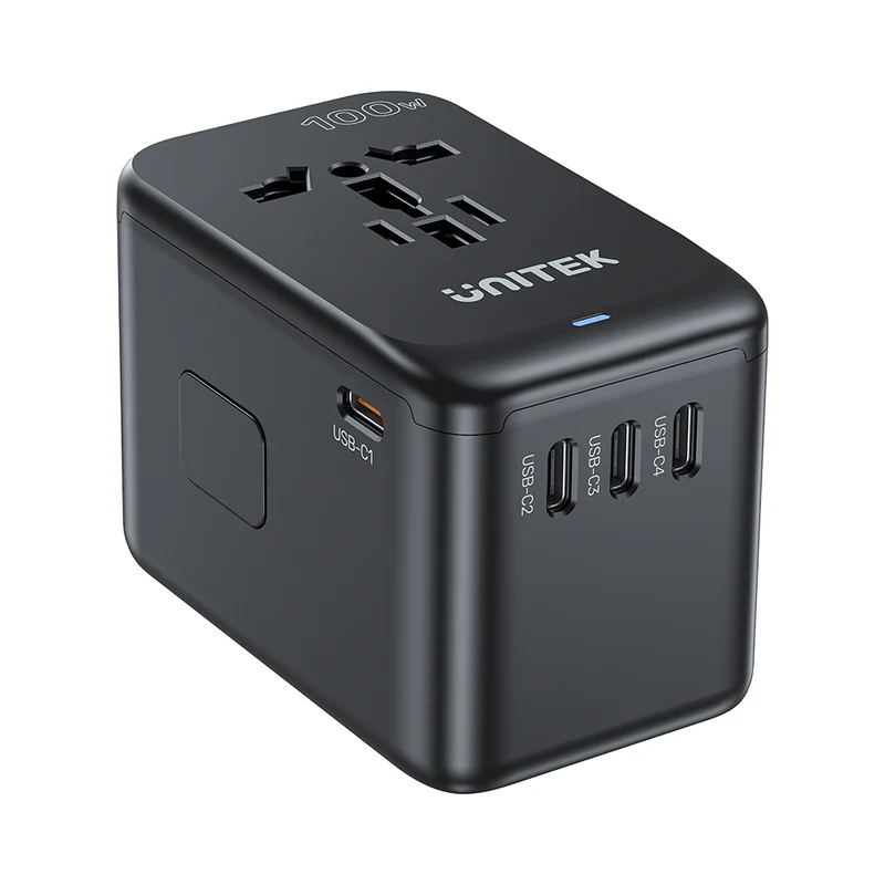 Unitek GaN 100W Universal Travel Adapter with EU/UK/US/AU Plugs, Black - Image 2