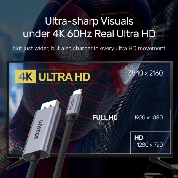 Unitek 4K 60Hz USB-C to DisplayPort 1.2 Cable - Image 6