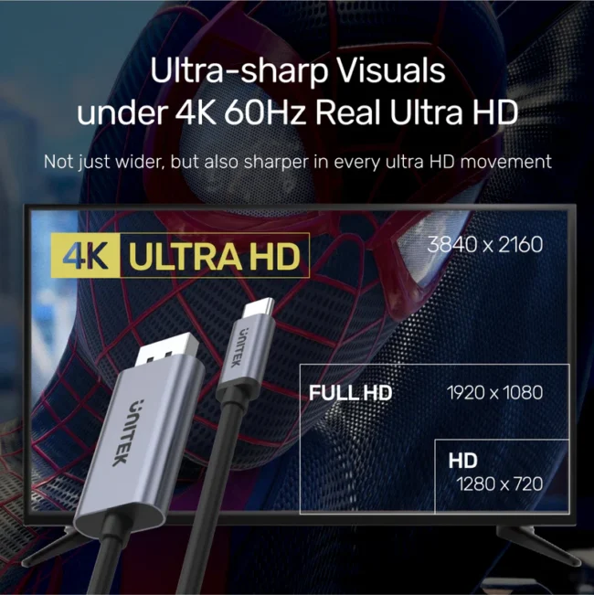 Unitek 4K 60Hz USB-C to DisplayPort 1.2 Cable - Image 6