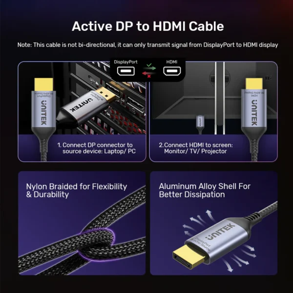 Unitek DisplayPort 1.4 to HDMI 8K Cable 1.8M - Image 3