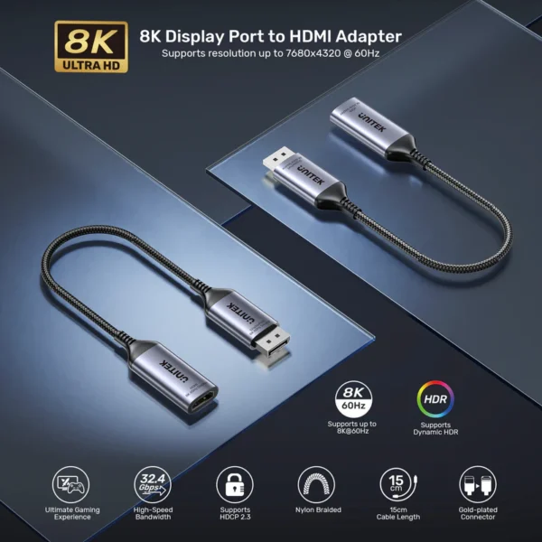 Unitek 8K DisplayPort to HDMI Adapter - Image 3