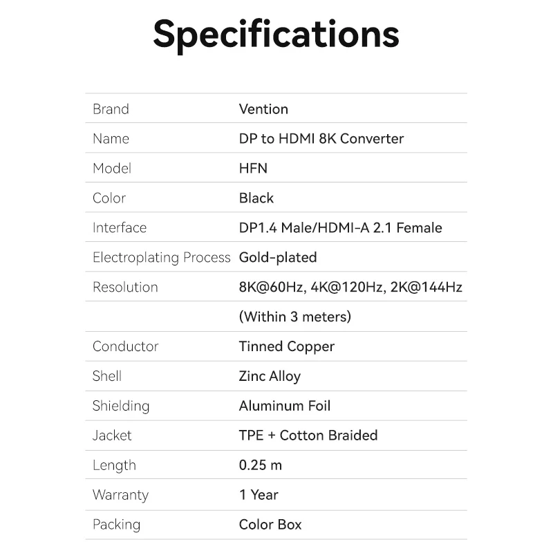 Vention Cotton Braided DP Male to HDMI Female 8K Converter - Image 6
