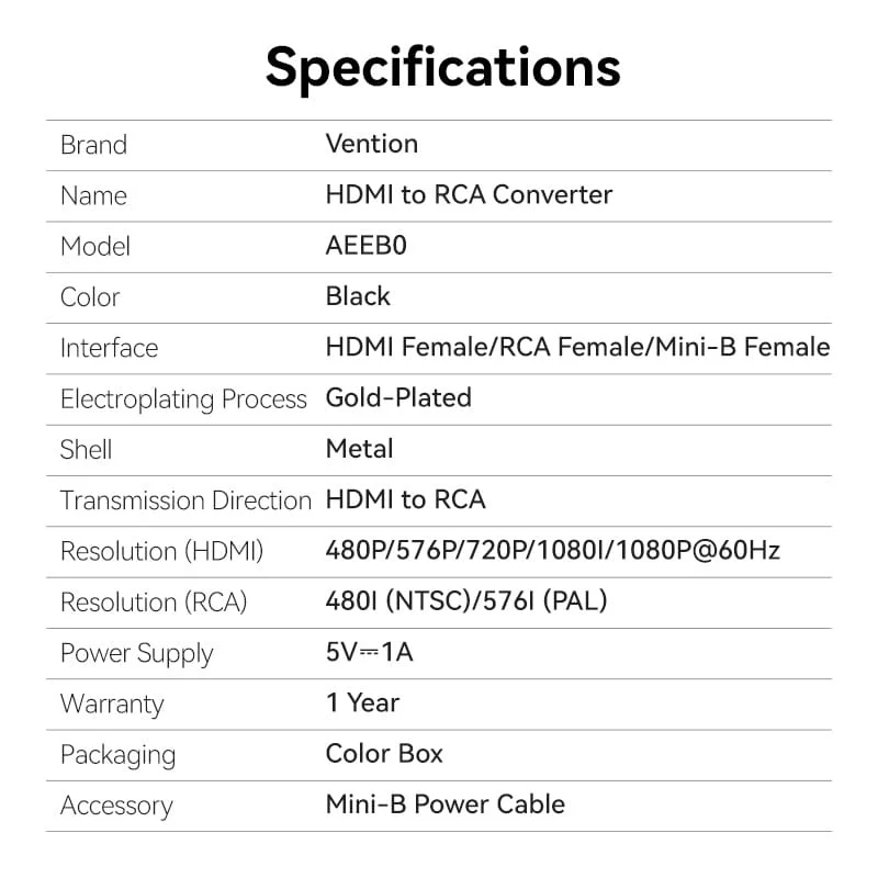 Vention HDMI to RCA Converter Black Metal Type - Image 7