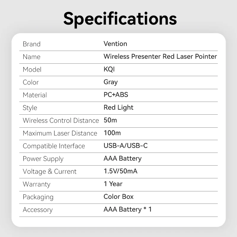 Vention Wireless PowerPoint Presentation Clicker – Gray - Image 14