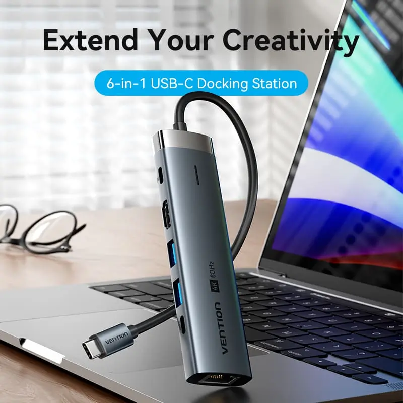 Vention USB-C to HDMI (4K-60Hz) / USB3.0x2 / USB 3.2 Type C /  RJ45 / PD 100W / Docking Station 0.15M - Image 2