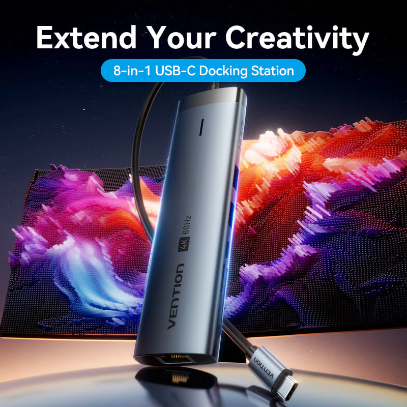 Vention USB-C to HDMI (4K-60Hz) / USB3.0x USB 2.0/USB 3.2 Type C/ RJ45 / PD 100W / Docking Station 0.15M - Image 3