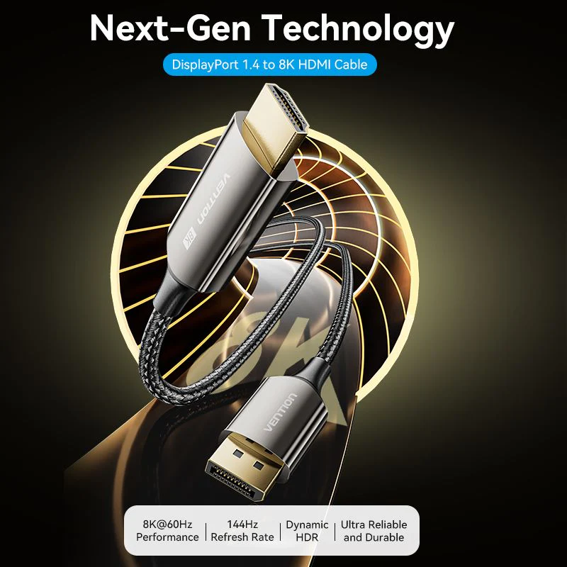 Vention Cotton Braided 8K DisplayPort Male to HDMI Male Cable 1.8M Black - Image 2