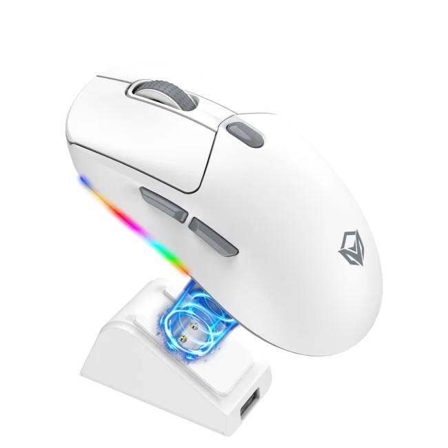 Meetion GW38 Wireless Tri-Mode Mouse with Magnetic Charging Dock - White