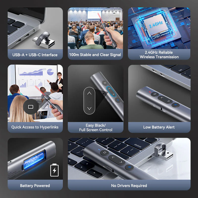 Vention Wireless PowerPoint Presentation Clicker – Gray - Image 3