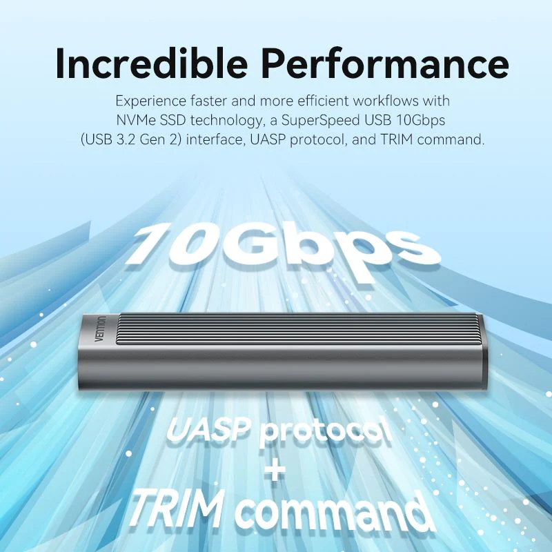 Vention M.2 NVMe SSD Enclosure (USB 3.1 Gen 2-C) with Heat Sink Gray Aluminum Alloy Type - Image 5
