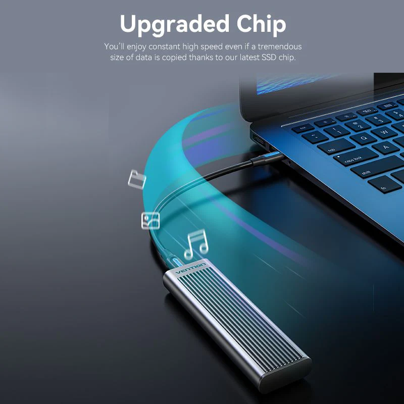 Vention M.2 NVMe SSD Enclosure (USB 3.1 Gen 2-C) with Heat Sink Gray Aluminum Alloy Type - Image 6