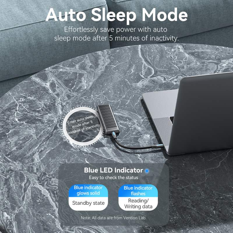 Vention M.2 NVMe SSD Enclosure (USB 3.1 Gen 2-C) with Heat Sink Gray Aluminum Alloy Type - Image 7