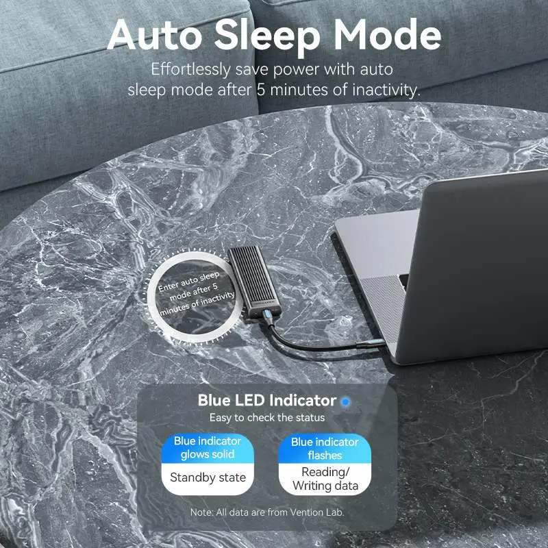 Vention M.2 NVMe SSD Enclosure (USB 3.1 Gen 2-C) with Heat Sink Gray Aluminum Alloy Type - Image 4