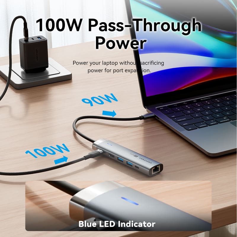 Vention USB-C to HDMI (4K-60Hz) / USB3.0x2 / USB 3.2 Type C /  RJ45 / PD 100W / Docking Station 0.15M - Image 8