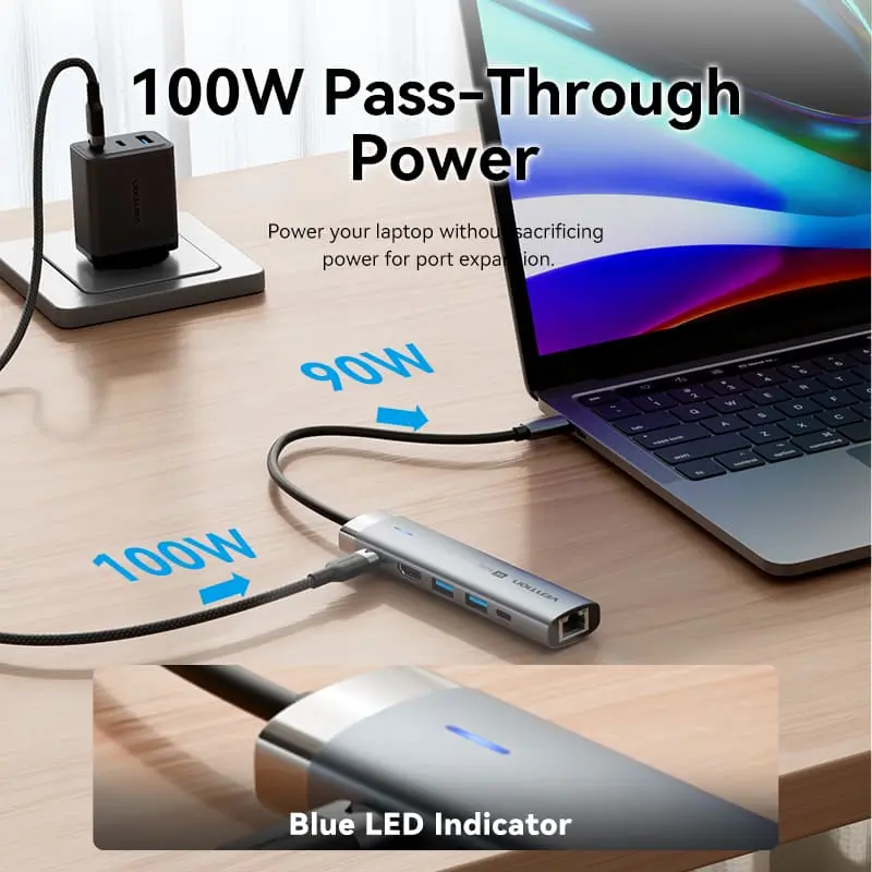 Vention USB-C to HDMI (4K-60Hz) / USB3.0x2 / USB 3.2 Type C /  RJ45 / PD 100W / Docking Station 0.15M - Image 5