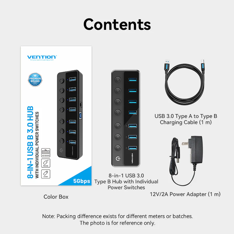 Vention USB 3.0 to USB 3.0 x7 Hub with Individual Power Switches with UK Power Adapter - Image 8