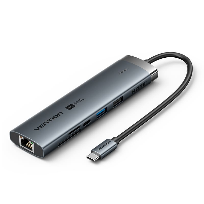 Vention USB-C to HDMI (4K-60Hz) / USB3.0x USB 2.0/USB 3.2 Type C/ RJ45 / PD 100W / Docking Station 0.15M